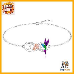 Sterling Silver Infinity Hummingbird Anklet Adjustable Chain Boho Summer Jewelry